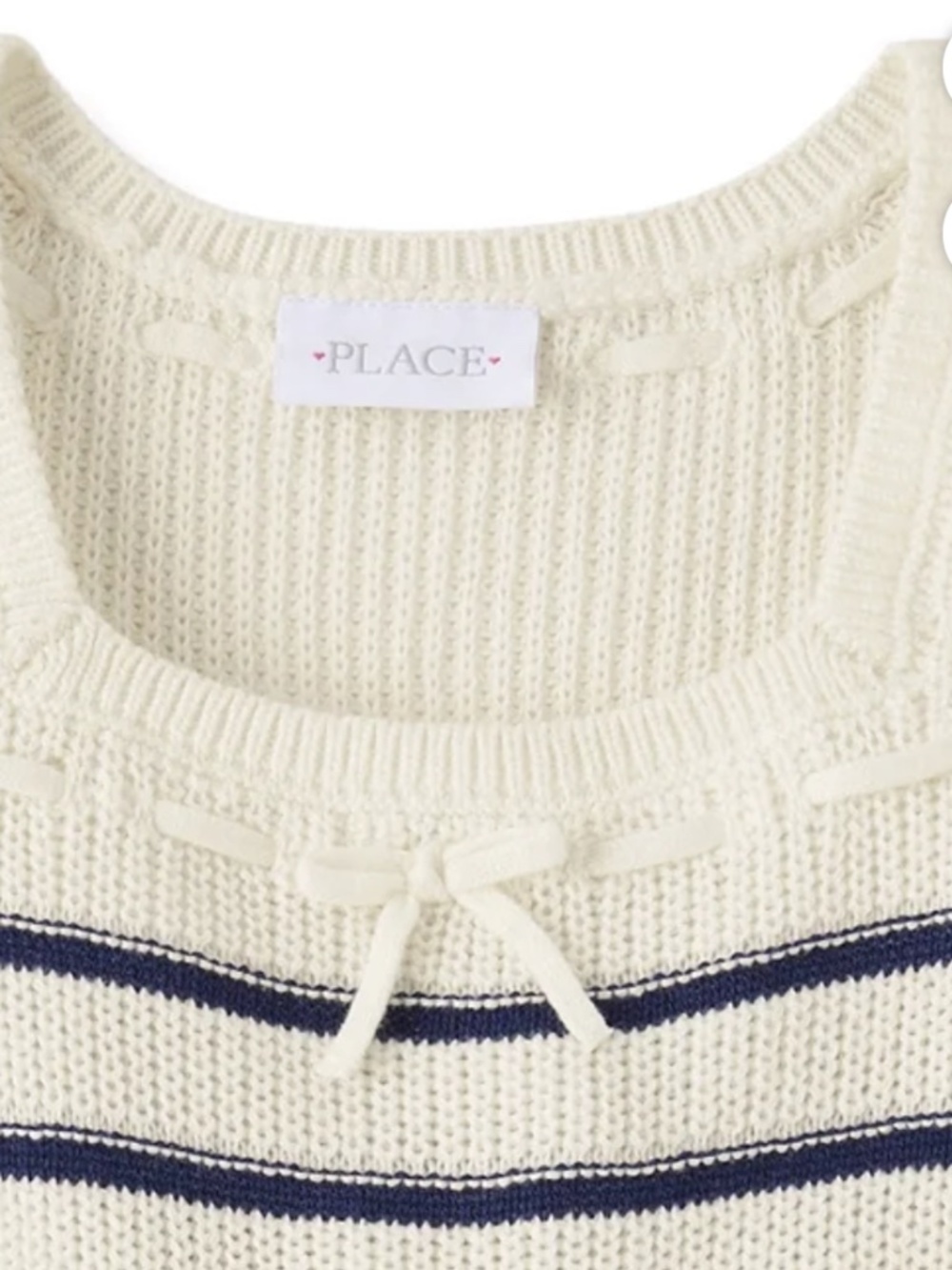 The Children’s Place Girls Fair Ivory Striped Bow Sweater Dress Size LG (10-12) - Picture 2 of 7